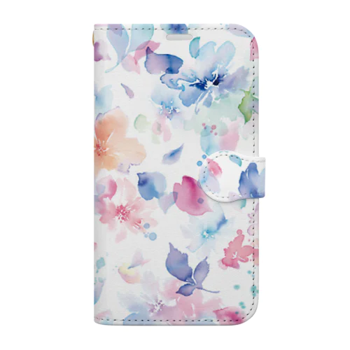 水彩花柄 Book-Style Smartphone Case