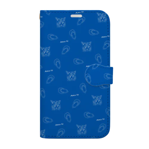 猫と牡蠣の総柄 Book-Style Smartphone Case