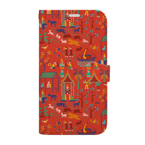 ラオスのモザイク画（パターン/赤） Book-Style Smartphone Case