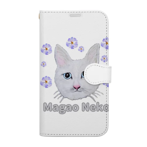 チョークアートの白猫[Magao Neko] 手帳型スマホケース