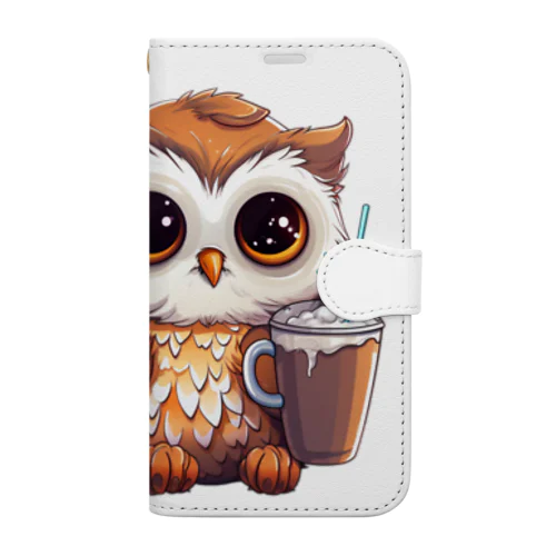 フクロウとコーヒー Book-Style Smartphone Case