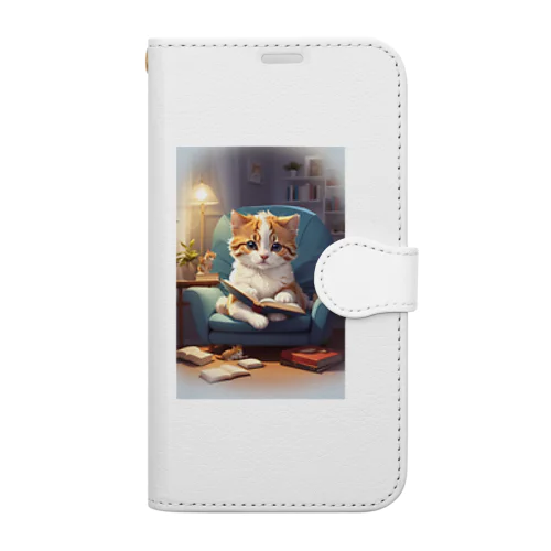 かわいい子猫の読書時間 Book-Style Smartphone Case