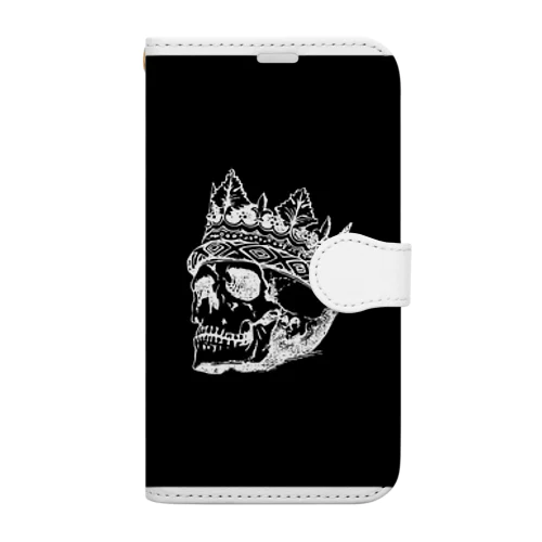 Black White Illustrated Skull King  手帳型スマホケース