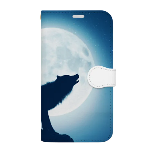 Wolf howling and full moon Book-Style Smartphone Case