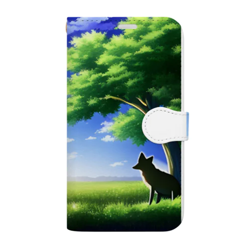 幻想的なやなぎの木と狼 Book-Style Smartphone Case