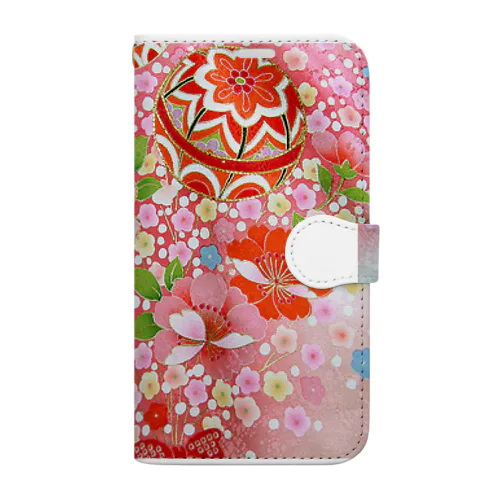 京友禅　手毬小花　ピンク Book-Style Smartphone Case