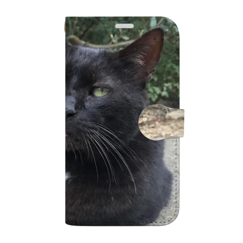 【iPhone手帳型ケース 機種選択可】デカい黒猫どんちゃん 手帳型スマホケース