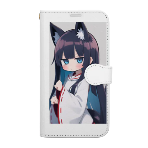 紺色の髪のキツネの女の子 Book-Style Smartphone Case