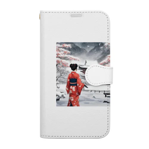 和服女性と雪景色 Book-Style Smartphone Case