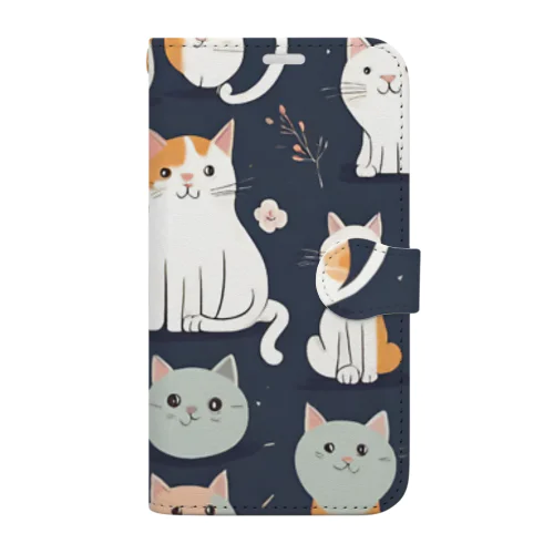 ほっこり猫イラストグッズ 手帳型スマホケース