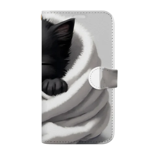 黒猫巻き巻き Book-Style Smartphone Case