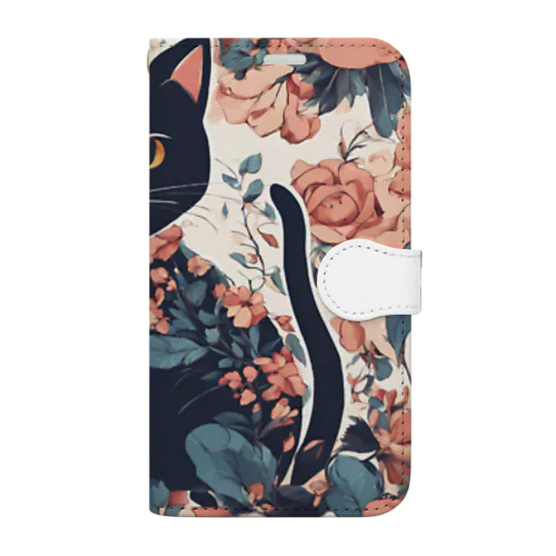 花柄×猫グッズ Book-Style Smartphone Case