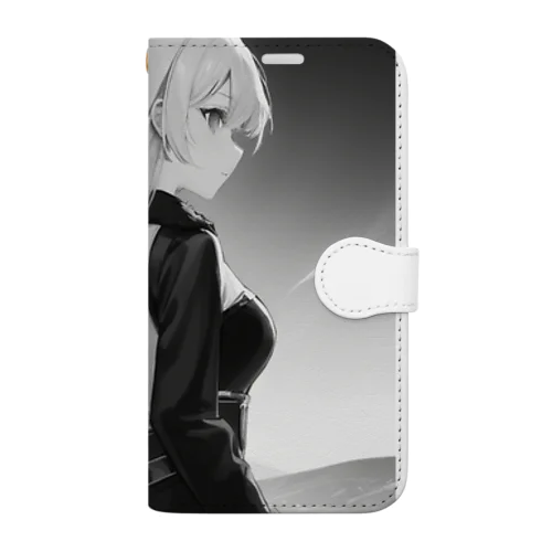 モノクロ兎の少女 Book-Style Smartphone Case