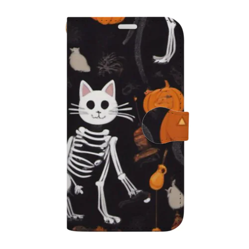 【ハロウィン】スケルトンキャット Book-Style Smartphone Case