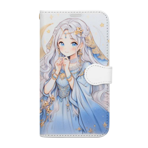 月の光のように輝く銀髪の妖精の王女 Book-Style Smartphone Case