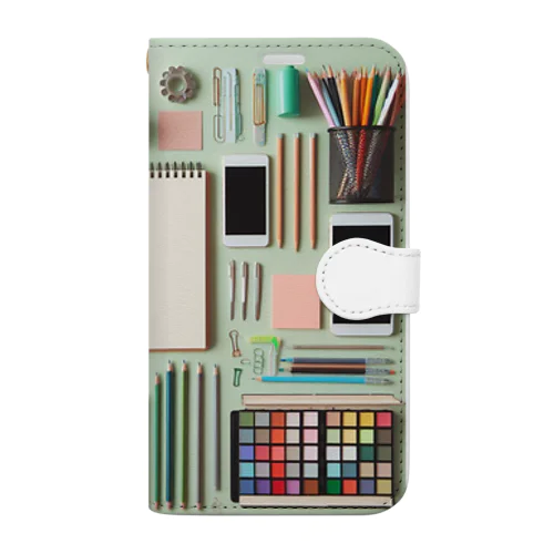 文房具大好き❤緑色03 Book-Style Smartphone Case