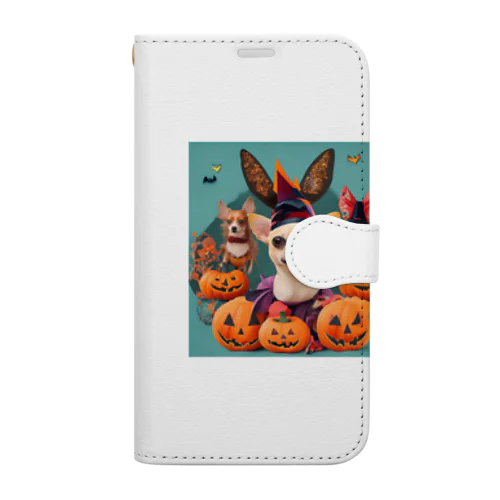 カラフルな夜のハロウィン・チワワ・フィエスタ Book-Style Smartphone Case