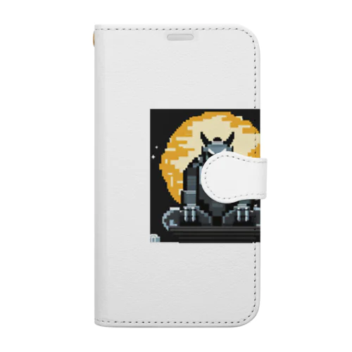 満月を背景に祀られる狼男の像のドット絵 Book-Style Smartphone Case