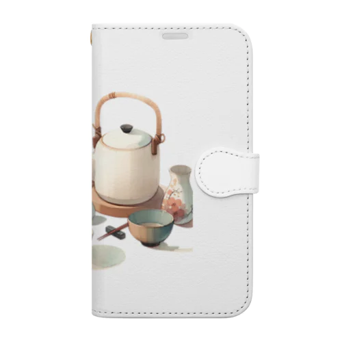 和風な茶器のミニマルデザイン Book-Style Smartphone Case
