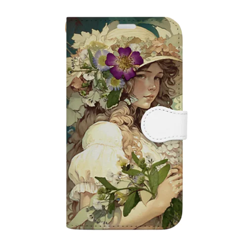 ミシャ風フラワーアート Book-Style Smartphone Case