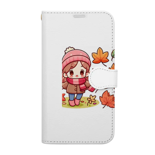 落ち葉の可愛いイラスト Book-Style Smartphone Case