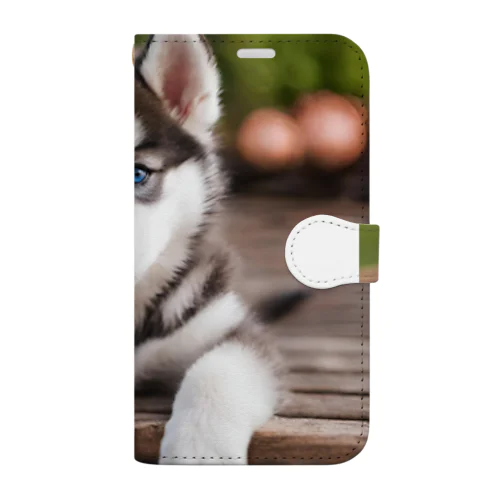 シベリアンハスキーの子犬のグッズ Book-Style Smartphone Case