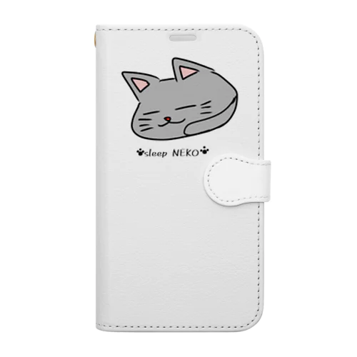 ねてたいグレー猫 手帳型スマホケース