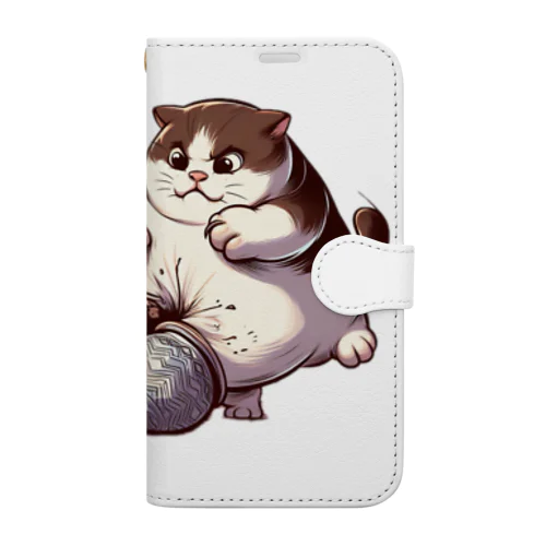 怒っている太った猫 Book-Style Smartphone Case