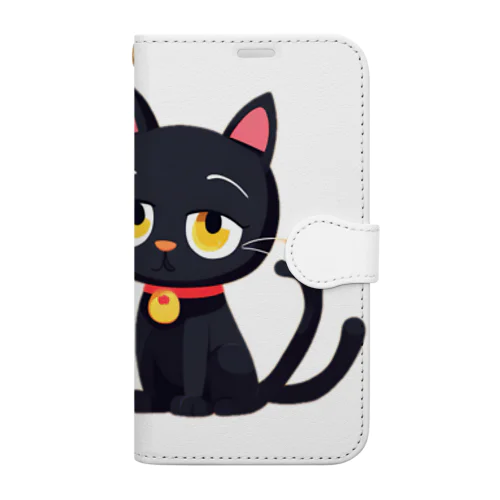 見つめる黒猫 Book-Style Smartphone Case