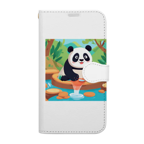 温泉を楽しむパンダイラストのグッズ Book-Style Smartphone Case