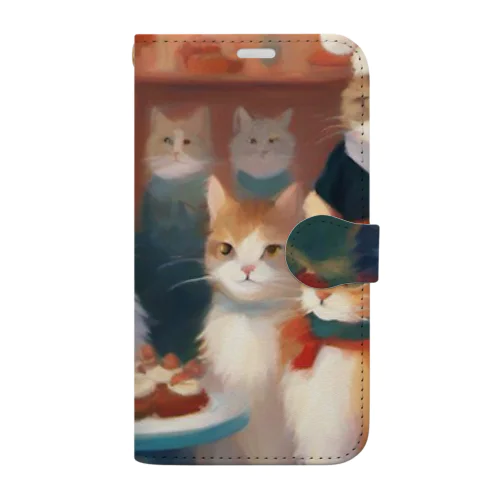 クリスマスパーティ中の猫たち 手帳型スマホケース