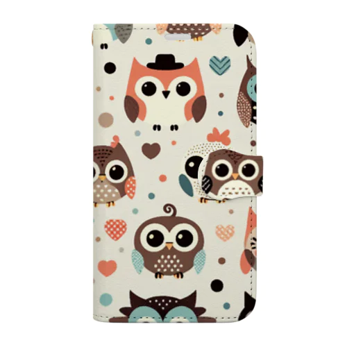 フクロウドット柄 Book-Style Smartphone Case