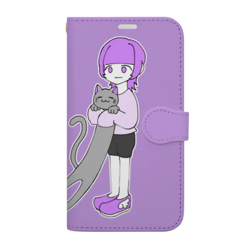 超長い猫ちゃんと女の子 ｽｰﾊﾟｰﾛﾝｸﾞﾈｺﾁｬｰﾝ Book-Style Smartphone Case