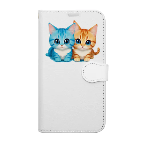 ふたりの仲良し猫ちゃん：青とオレンジ Book-Style Smartphone Case