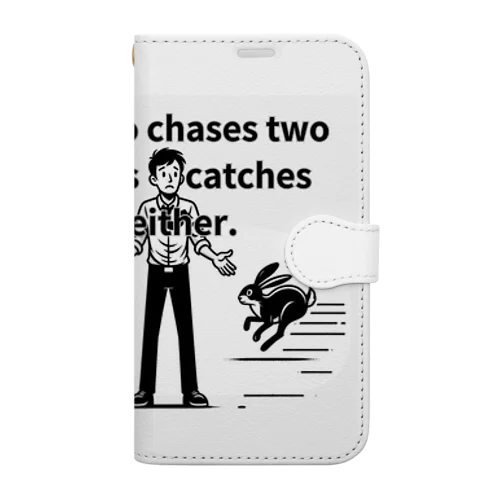 二兎追うものは一兎をも得ず(He who chases two rabbits catches neither.) Book-Style Smartphone Case