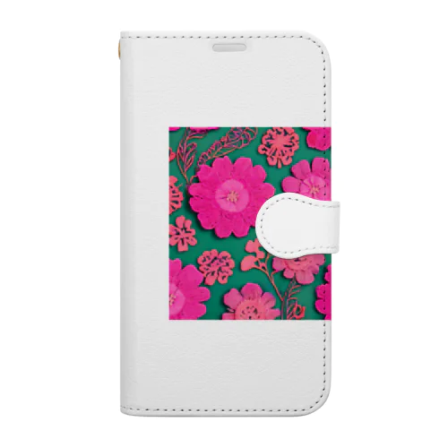 鮮やかなピンクの花柄 Book-Style Smartphone Case