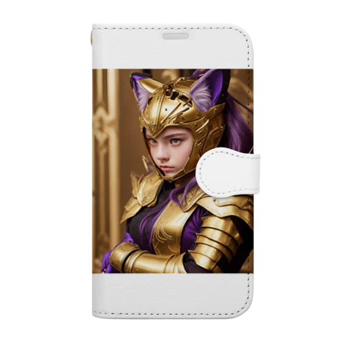 「金光輝く勇気：女性猫耳戦士の守護の証」 Book-Style Smartphone Case