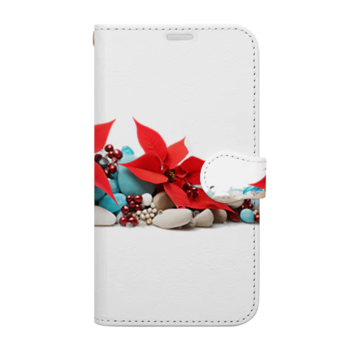 [12月]December-turquoise&Poinsettia Book-Style Smartphone Case