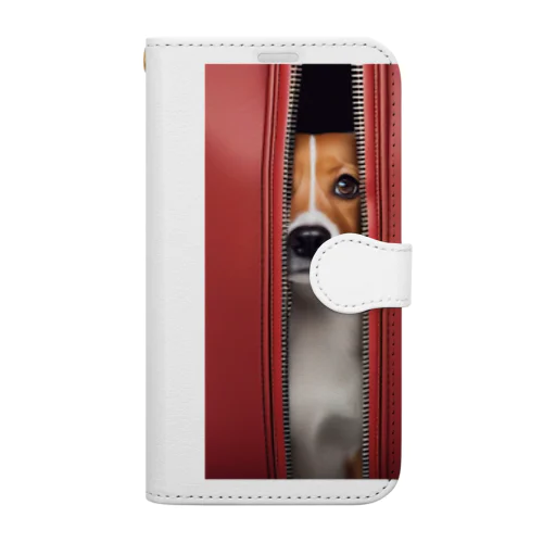 ジッパーから覗く犬 Book-Style Smartphone Case
