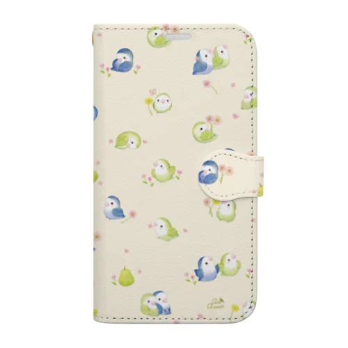 あおあもとお花畑(クリーム) Book-Style Smartphone Case