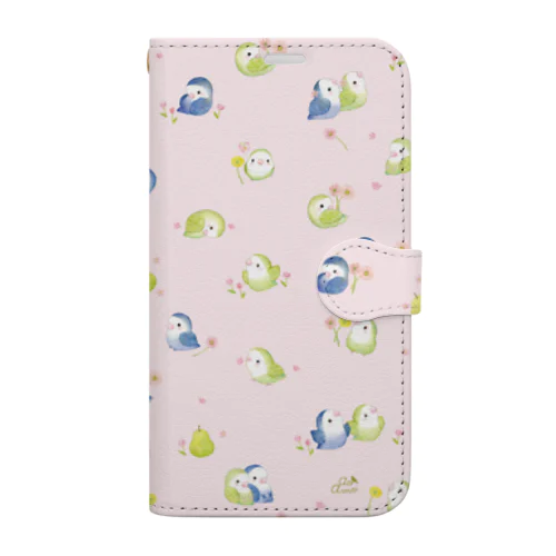 あおあもとお花畑(ピンク) Book-Style Smartphone Case