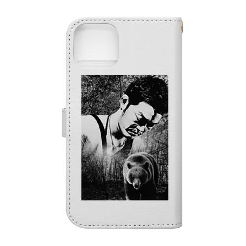 熊と男(白黒) Book-Style Smartphone Case