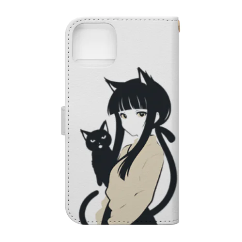 黒猫の少女 手帳型スマホケース