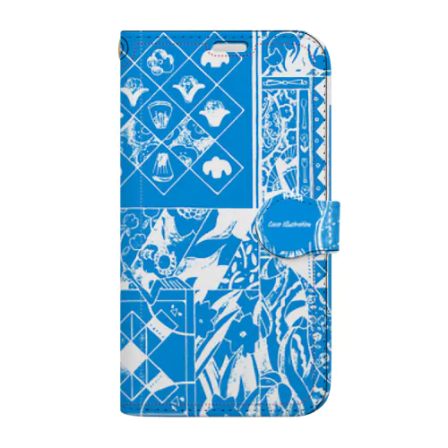 Blue Patchwork Tiwan iphonケース（BLU×WHT） 手帳型スマホケース