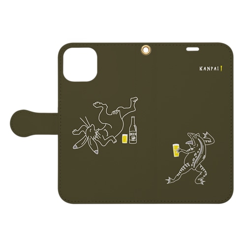 名画 × BEER（鳥獣戯画）白線画-茶 Book-Style Smartphone Case