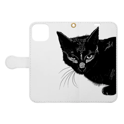 カッコよく覗きに来た黒猫 Book-Style Smartphone Case