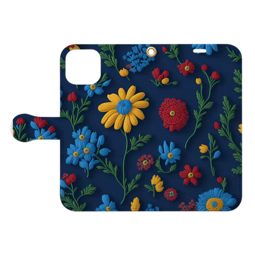 3D 花々 Blue Book-Style Smartphone Case