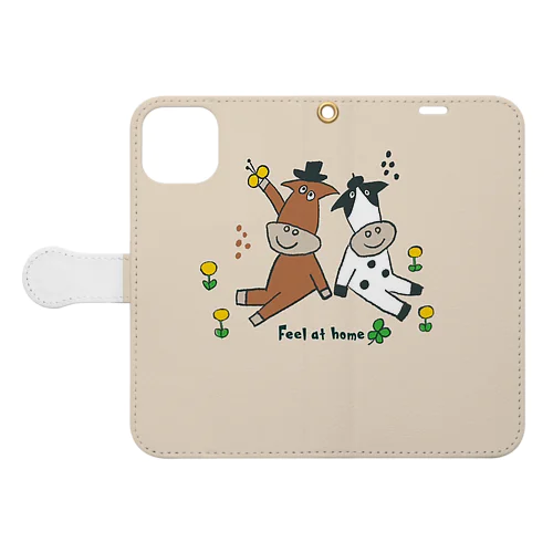 Feel at home🍀で暮らすホルちゃんとジャージーちゃん🐮 手帳型スマホケース