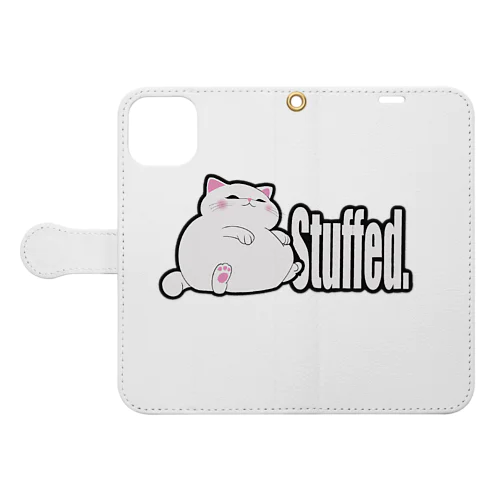 ぐうたら白猫。stuffed. 手帳型スマホケース