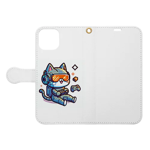 「テクノキャットくん」ゲーミングにゃんこ♪ 手帳型スマホケース